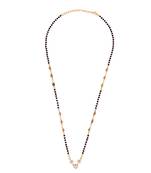 Traditional modern flower and heart shape gold plated black beaded adjustable chain mangalsutra for women