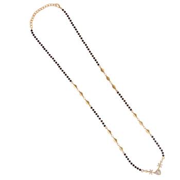 Traditional modern flower and heart shape gold plated black beaded adjustable chain mangalsutra for women 2
