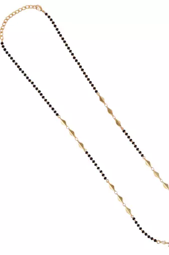 Traditional modern flower and heart shape gold plated black beaded adjustable chain mangalsutra for women