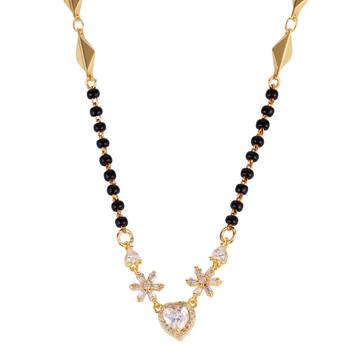 Traditional modern flower and heart shape gold plated black beaded adjustable chain mangalsutra for women 3