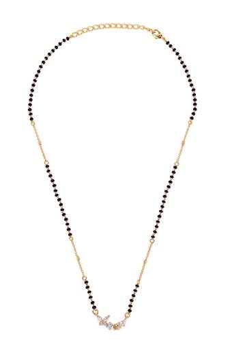 Traditional splendid flower design gold plated black beaded adjustable chain mangalsutra for women