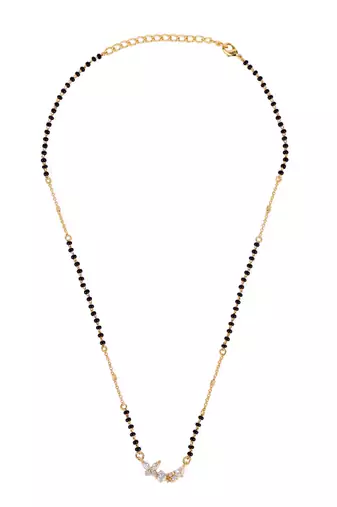 Traditional splendid flower design gold plated black beaded adjustable chain mangalsutra for women