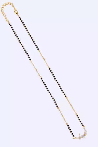 Traditional splendid flower design gold plated black beaded adjustable chain mangalsutra for women