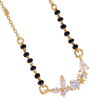 Traditional splendid flower design gold plated black beaded adjustable chain mangalsutra for women 3
