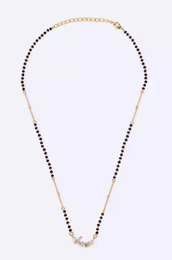 Traditional splendid flower design gold plated black beaded adjustable chain mangalsutra for women
