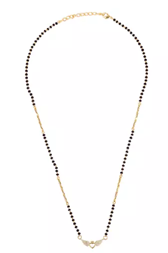Traditional eye-catchy leaf and heart shape gold plated black beaded adjustable chain mangalsutra for women