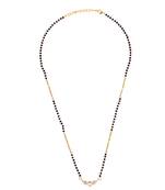 Traditional eye-catchy leaf and heart shape gold plated black beaded adjustable chain mangalsutra for women
