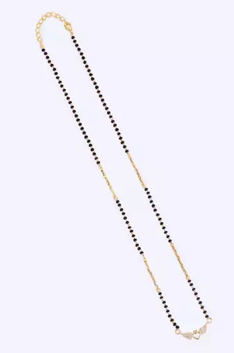 Traditional eye-catchy leaf and heart shape gold plated black beaded adjustable chain mangalsutra for women