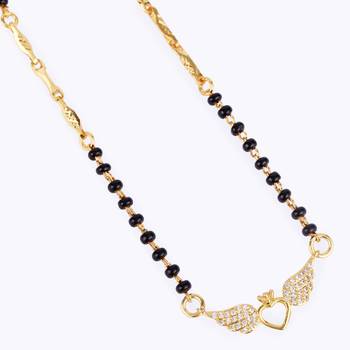 Traditional eye-catchy leaf and heart shape gold plated black beaded adjustable chain mangalsutra for women 3