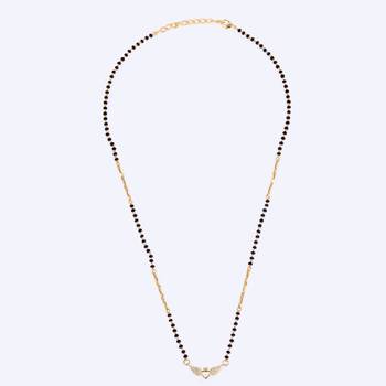 Traditional eye-catchy leaf and heart shape gold plated black beaded adjustable chain mangalsutra for women 4