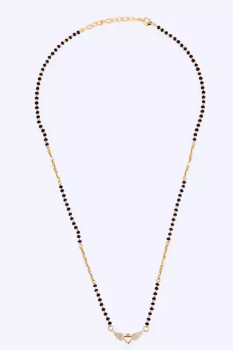 Traditional eye-catchy leaf and heart shape gold plated black beaded adjustable chain mangalsutra for women