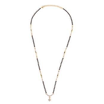 Traditional lovely cz studded flower design gold plated black beaded adjustable chain mangalsutra for women 1