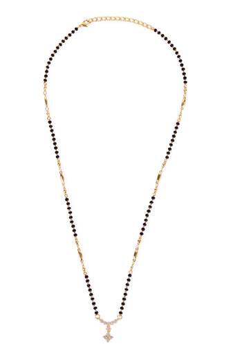 Traditional lovely cz studded flower design gold plated black beaded adjustable chain mangalsutra for women