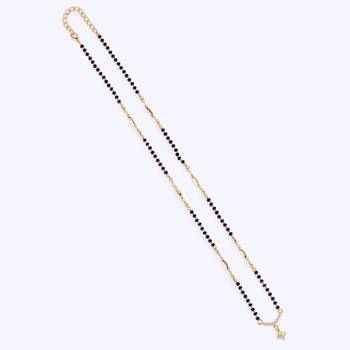 Traditional lovely cz studded flower design gold plated black beaded adjustable chain mangalsutra for women 2