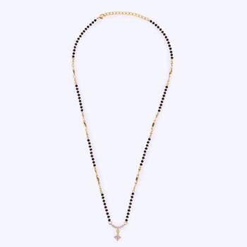 Traditional lovely cz studded flower design gold plated black beaded adjustable chain mangalsutra for women 4