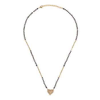 Traditional incredible heart shape gold plated black beaded adjustable chain mangalsutra for women 1