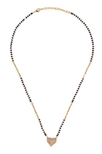 Traditional incredible heart shape gold plated black beaded adjustable chain mangalsutra for women