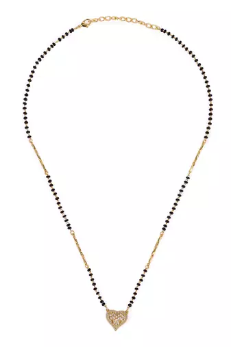 Traditional incredible heart shape gold plated black beaded adjustable chain mangalsutra for women