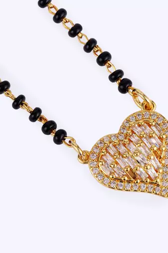 Traditional incredible heart shape gold plated black beaded adjustable chain mangalsutra for women