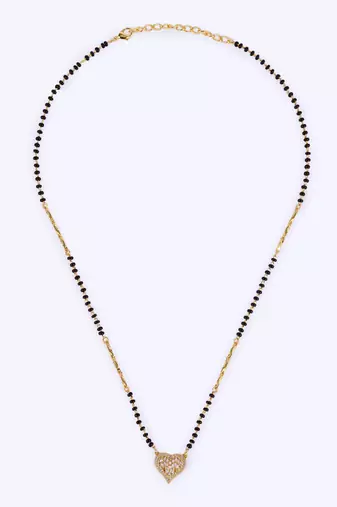Traditional incredible heart shape gold plated black beaded adjustable chain mangalsutra for women
