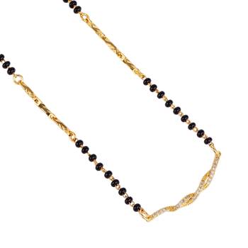 Traditional stylish twinkling unique gold plated black beaded adjustable chain mangalsutra for women 3
