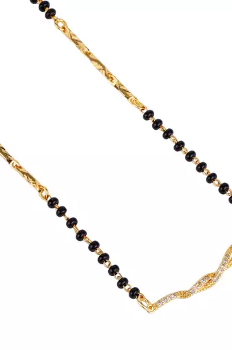 Traditional stylish twinkling unique gold plated black beaded adjustable chain mangalsutra for women