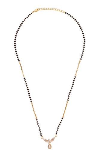 Traditional graceful oval and flower design gold plated black beaded adjustable chain mangalsutra for women