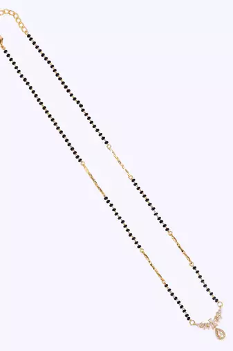 gold plated black beaded floral drop mangalsutra