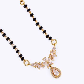 gold plated black beaded floral drop mangalsutra 3