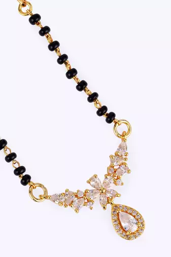 gold plated black beaded floral drop mangalsutra