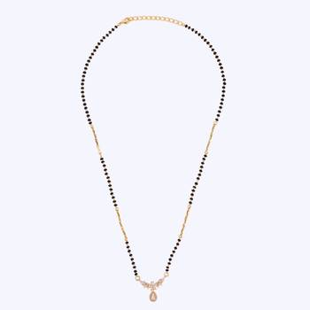 gold plated black beaded floral drop mangalsutra 4