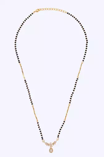 gold plated black beaded floral drop mangalsutra
