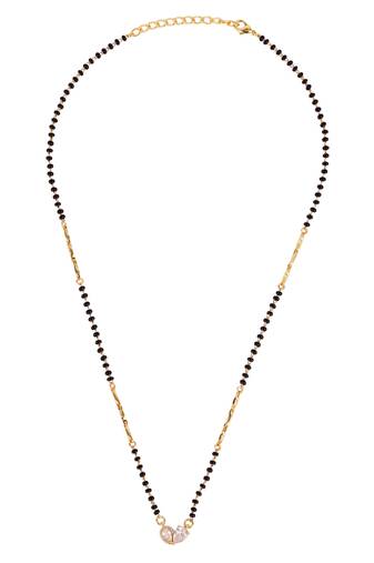 Traditional modern cz studded oval shape gold plated black beaded adjustable chain mangalsutra for women