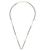 Traditional modern cz studded oval shape gold plated black beaded adjustable chain mangalsutra for women