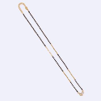 Traditional modern cz studded oval shape gold plated black beaded adjustable chain mangalsutra for women 2