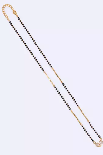 Traditional modern cz studded oval shape gold plated black beaded adjustable chain mangalsutra for women