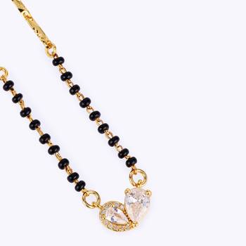 Traditional modern cz studded oval shape gold plated black beaded adjustable chain mangalsutra for women 3