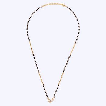 Traditional modern cz studded oval shape gold plated black beaded adjustable chain mangalsutra for women 4