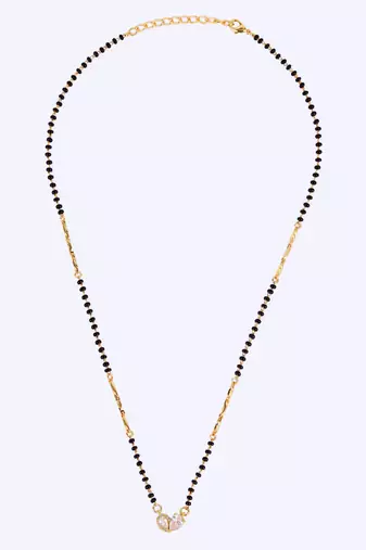 Traditional modern cz studded oval shape gold plated black beaded adjustable chain mangalsutra for women