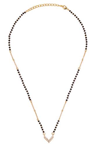 Traditional splendid "v" shape gold plated black beaded adjustable chain mangalsutra for women