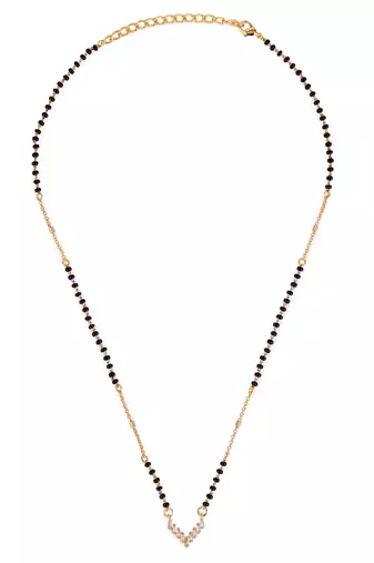 Traditional splendid "v" shape gold plated black beaded adjustable chain mangalsutra for women