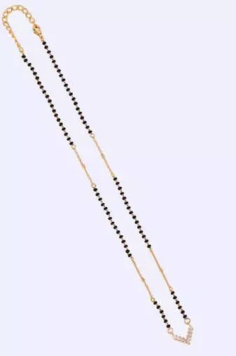 Traditional splendid "v" shape gold plated black beaded adjustable chain mangalsutra for women