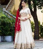 White Silk Zari Sequins Thread Embroidery Work Wedding Lehenga Choli