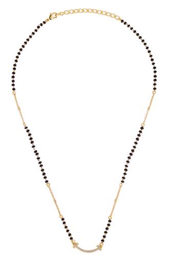 Traditional pretty cz studded gold plated black beaded adjustable chain mangalsutra for women