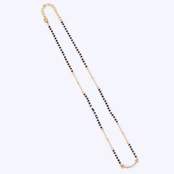 Traditional pretty cz studded gold plated black beaded adjustable chain mangalsutra for women 2