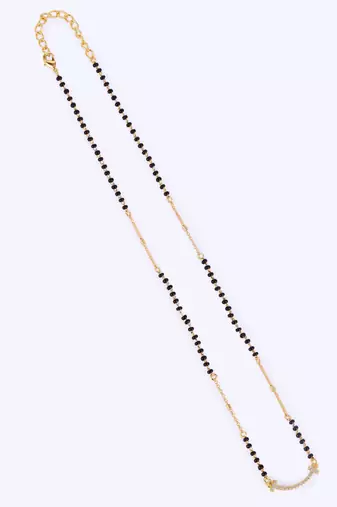 Traditional pretty cz studded gold plated black beaded adjustable chain mangalsutra for women
