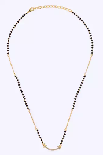 Traditional pretty cz studded gold plated black beaded adjustable chain mangalsutra for women
