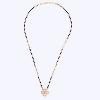 Traditional youthful flower design gold plated black beaded adjustable chain mangalsutra for women 1