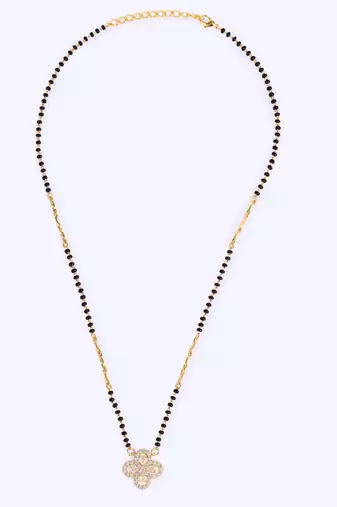 Traditional youthful flower design gold plated black beaded adjustable chain mangalsutra for women