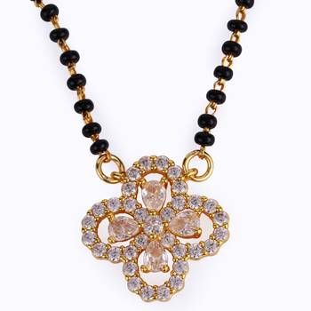 Traditional youthful flower design gold plated black beaded adjustable chain mangalsutra for women 3
